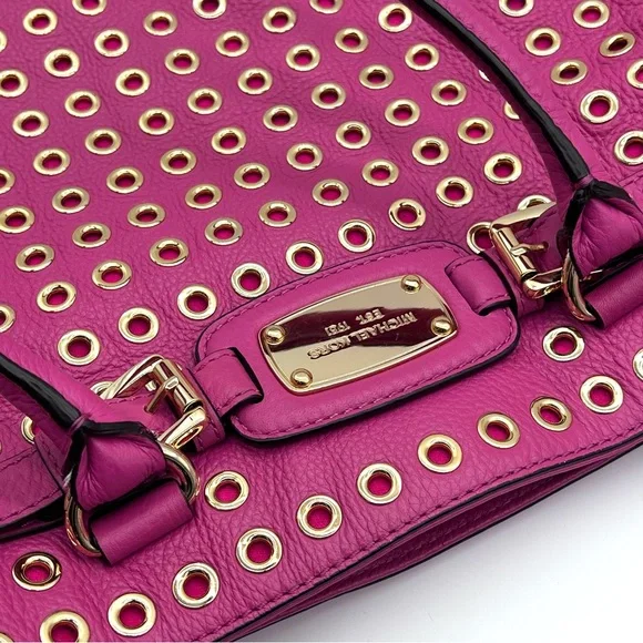 Michael Kors Hamilton Grommet Satchel Hot Pink Leather w/ Dust Bag - Picture 13 of 16
